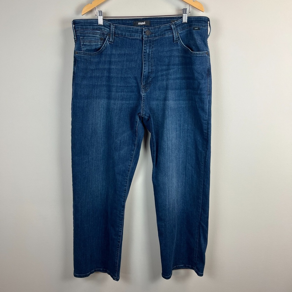 Mavi MAX Jeans Mens 38x29 Blue Denim Relaxed Wide Leg Loose Baggy Stretch Casual
